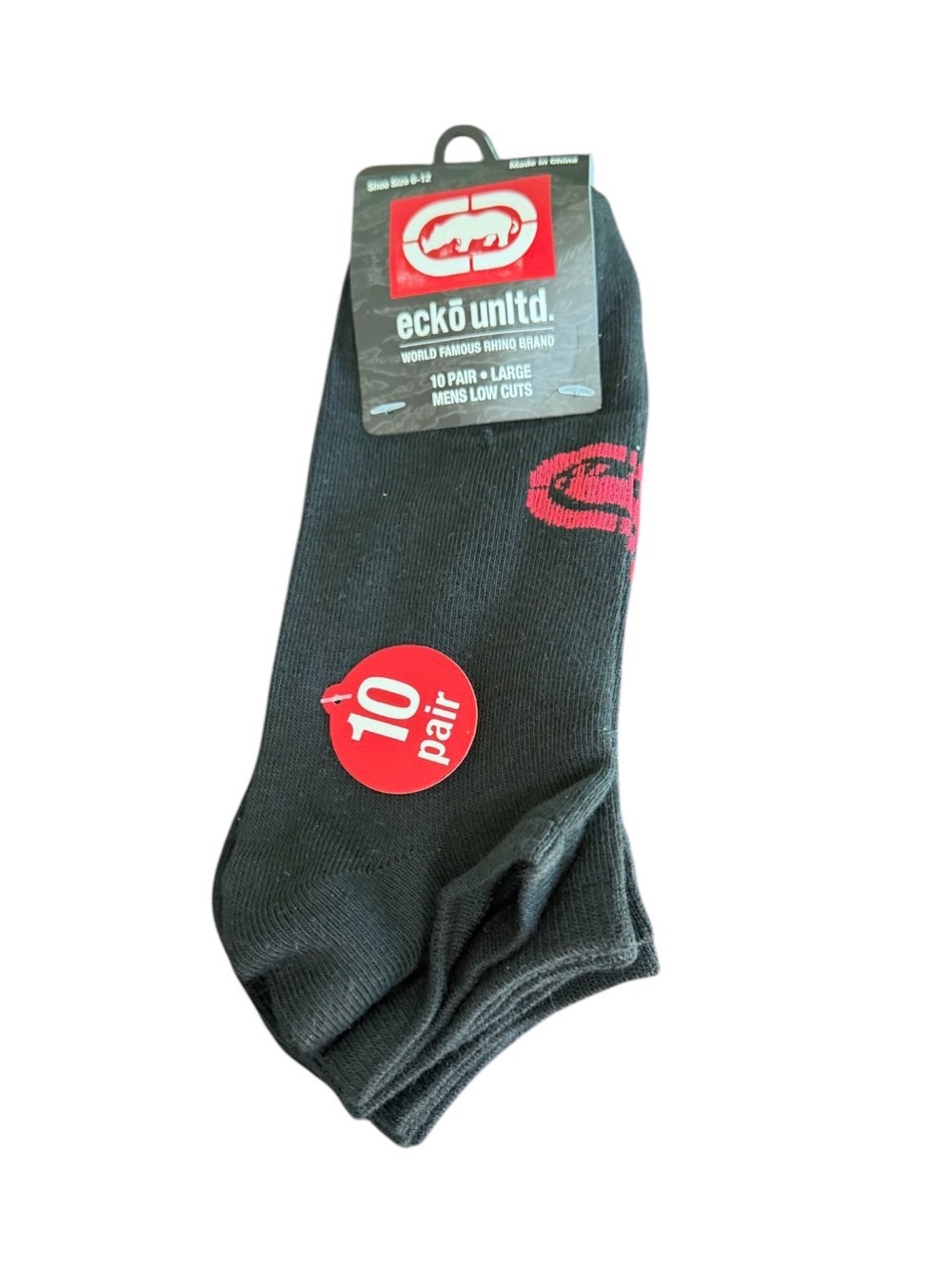 Ecko Unlimited Men’s Black Low-Cut Socks with Red Logo - 10 Pack